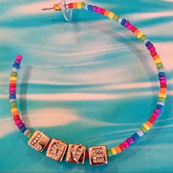 Betsey Johnson LOVE Rainbow Beaded Hoop Earrings - Picture 7 of 16